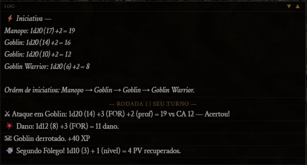 Log de combate do Mysteries & Perils, golpe a golpe