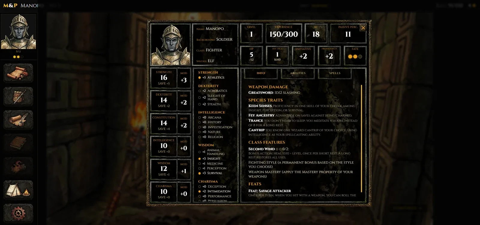 Fighter class abilities in Mysteries & Perils
