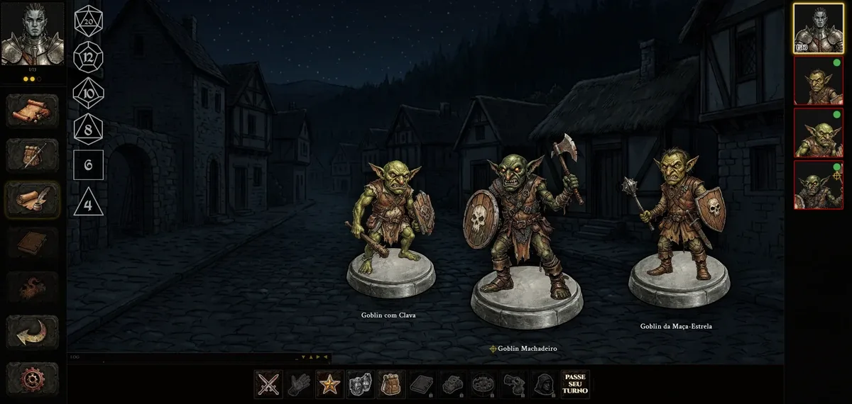 Combate contra três goblins no Mysteries & Perils