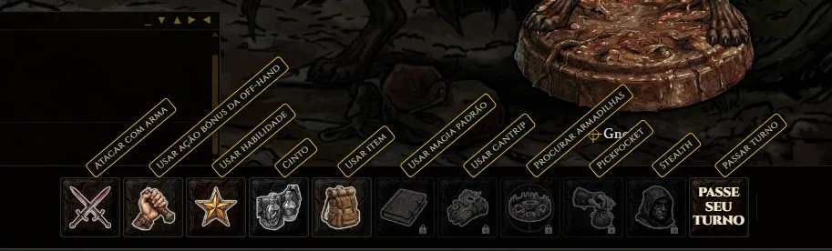 Combat action bar showing the name of each button