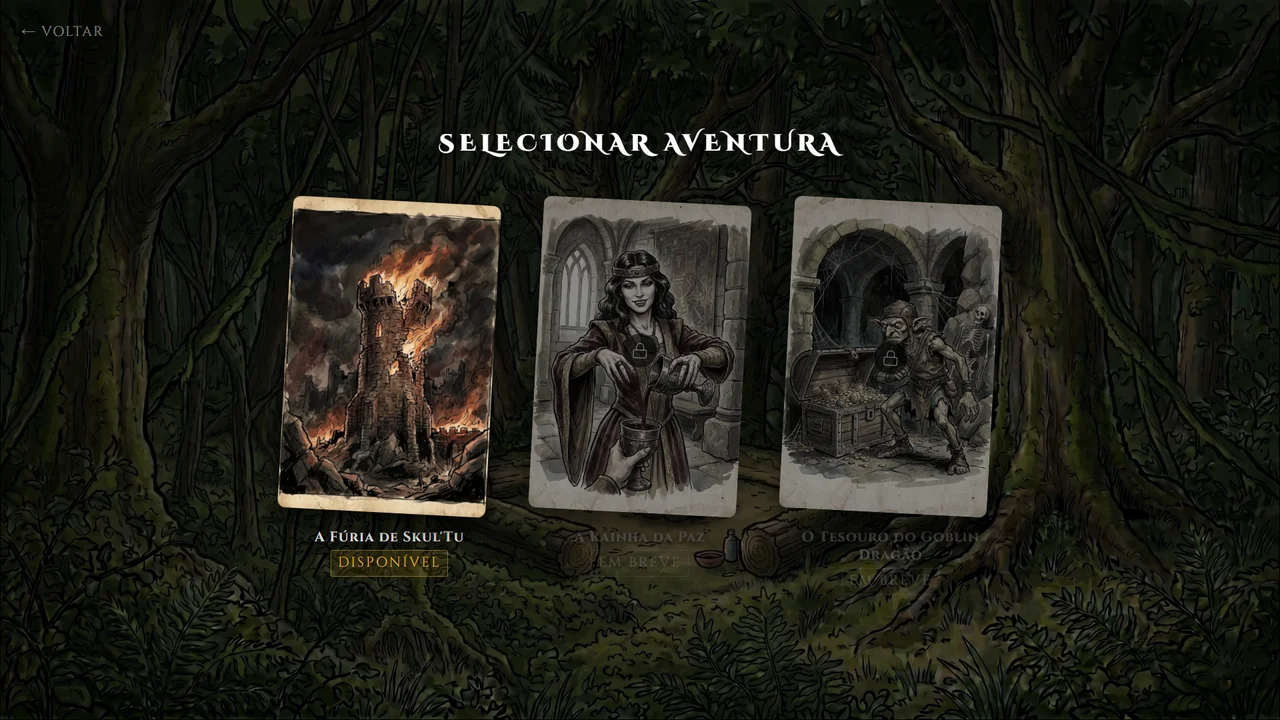 Pantalla de selección de aventura, con las campañas del juego.