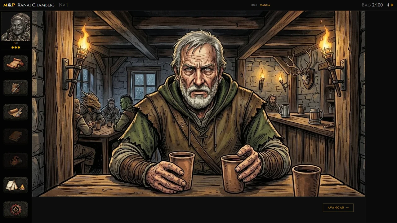 Escena de narración de la aventura, con la barra del juego.