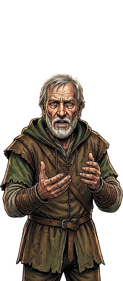 Aldric, the village elder who summons the adventurers
